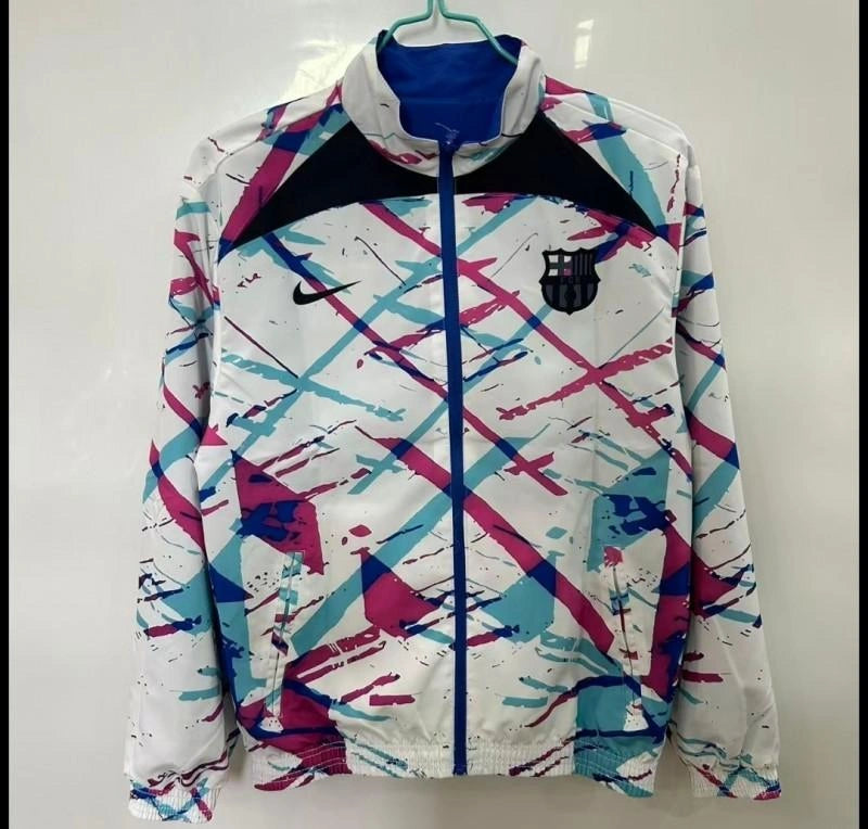[2026] Barcelona White with Pink & Teal Splash Pattern Windbreaker 2025-26 Season