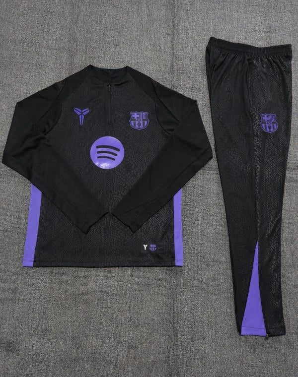 [2026] Barcelona Kids Black Joint Edition Half Zipper Track Suit 2025-26 Season