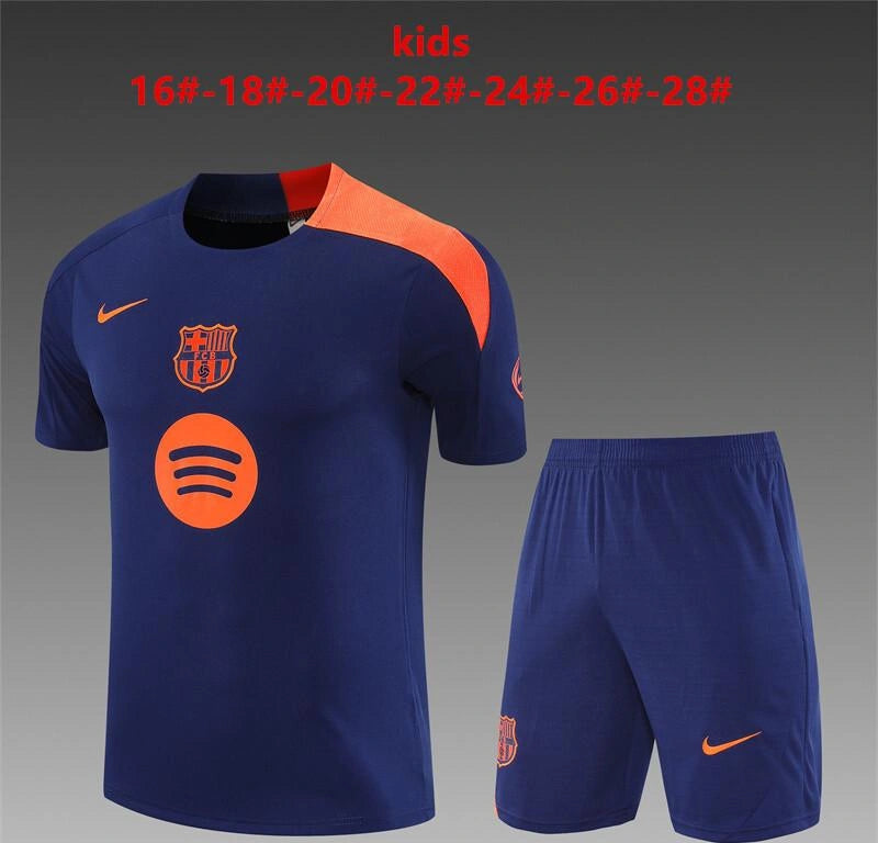 [2026] Barcelona Kids Blue Camouflage T90 Short Sleeve Jersey+Shorts 2025–26 Season