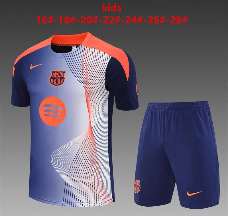 [2026] Barcelona Kids Royal Blue Camouflage T90 Short Sleeve Jersey+Shorts 2025–26 Season
