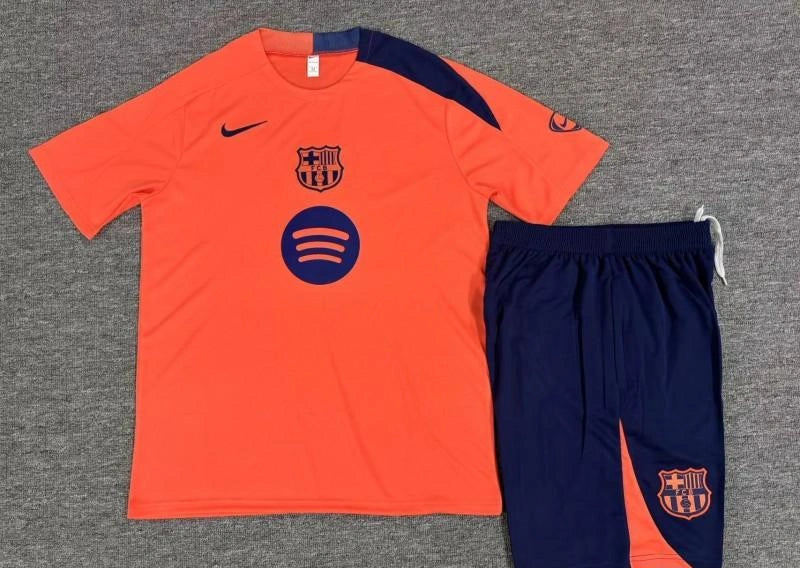 [2026] Barcelona Kids Orange T90 Short Sleeve Jersey+Shorts 2025–26 Season