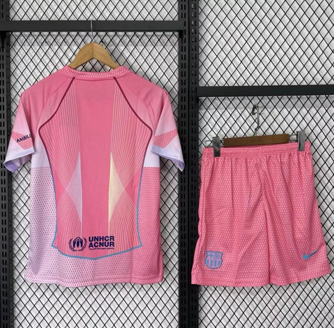 [2026] Barcelona Kids Pink with Gradient Pattern Jersey 2025-26 Season