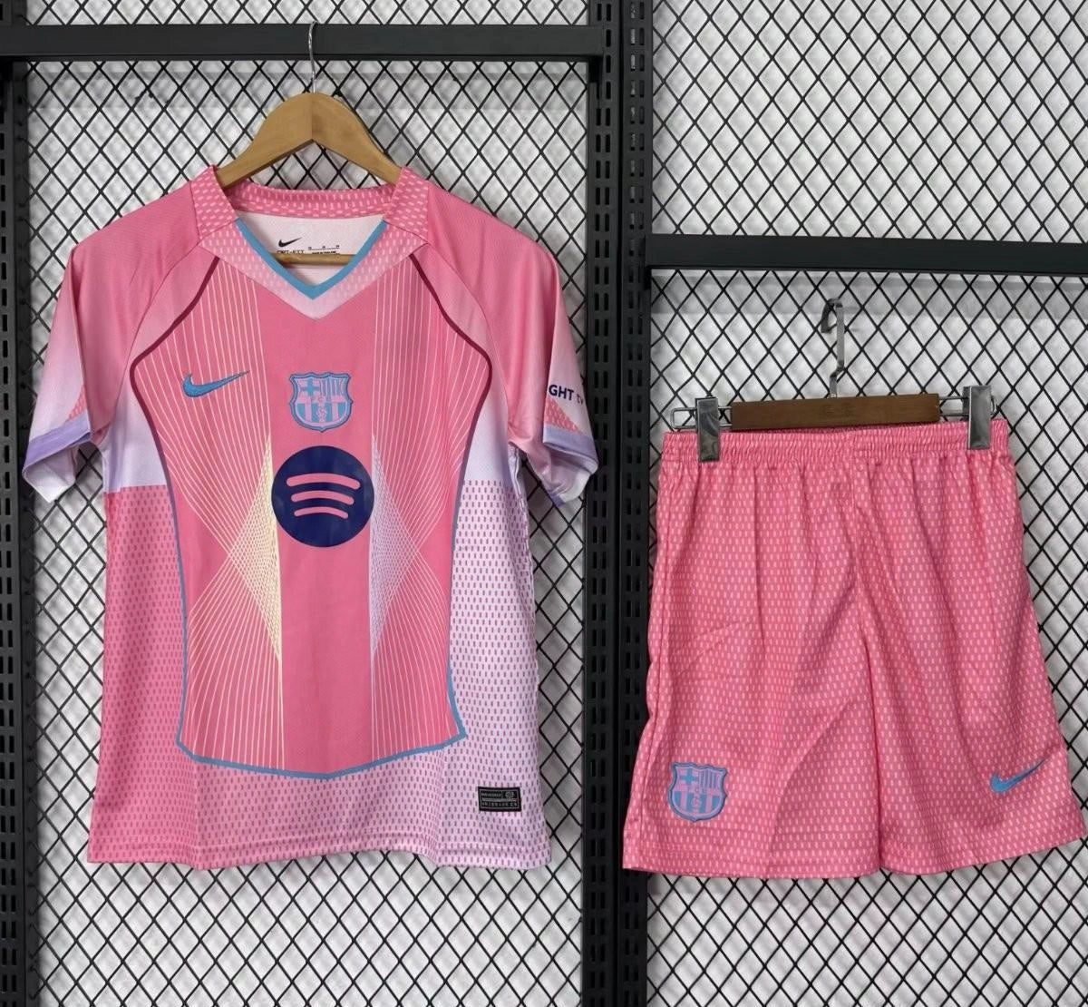 [2026] Barcelona Kids Pink with Gradient Pattern Jersey 2025-26 Season
