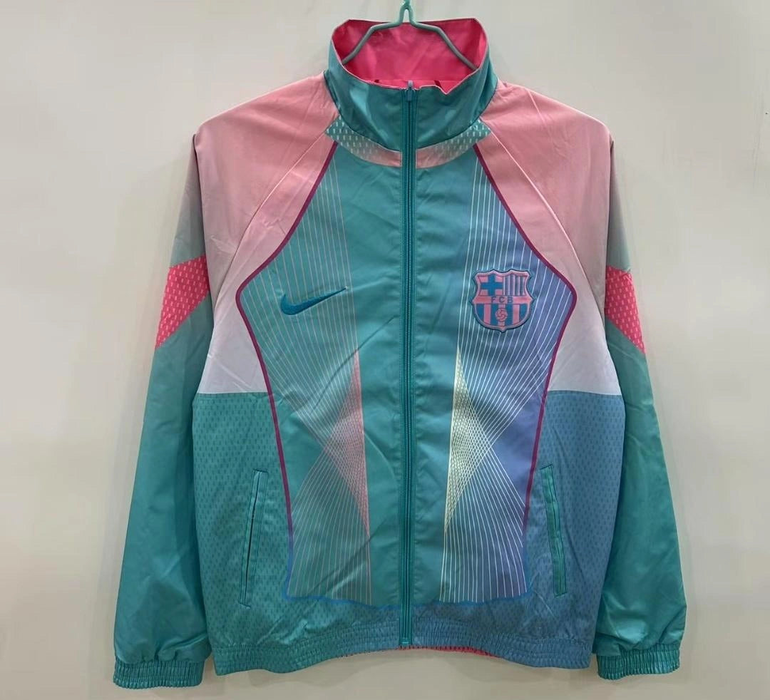 [2026] Barcelona Teal & Pink Training Geometric Pattern Windbreaker 2025-26 Season