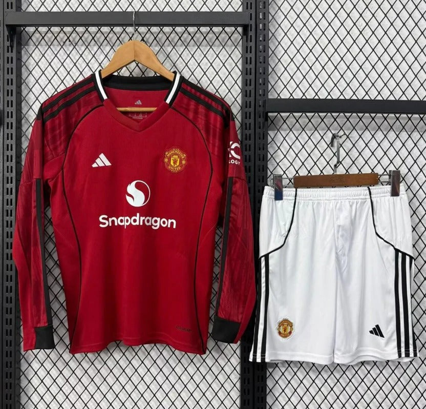 [2026] Manchester United Kids Home Long Sleeve Jersey 2025–26 Season