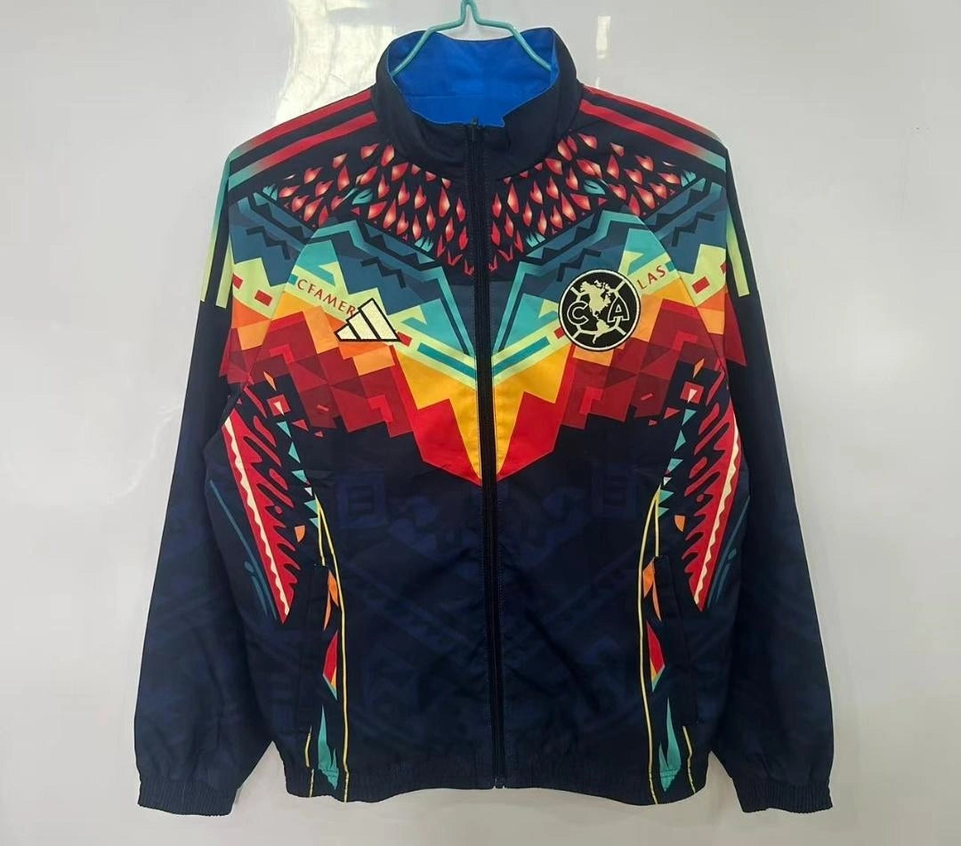 [2026] Club America Navy Blue with Aztec-Inspired Geometric Pattern Windbreaker 2025-26 Season