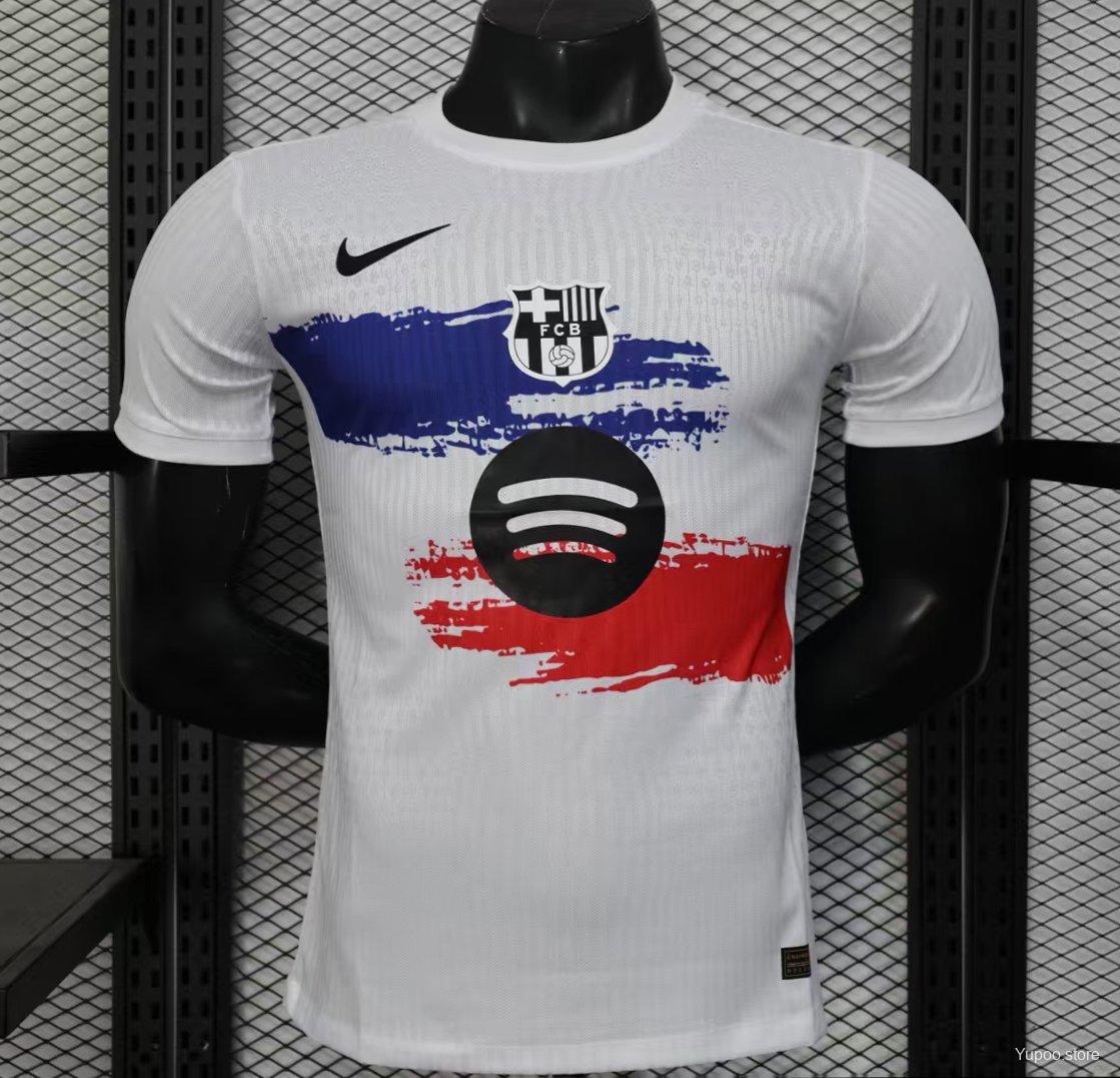 Barcelona White with Blue and Red Brush Stroke Jersey 2024-25 Season